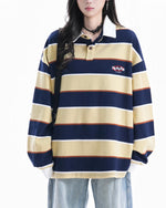條紋撞色翻領衛衣