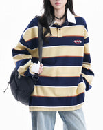 條紋撞色翻領衛衣