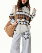 條紋連帽針織衫