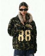 Camouflage plush hooded jacket