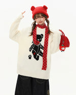 圓領小熊愛心針織衫