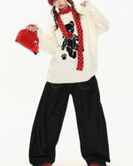 圓領小熊愛心針織衫