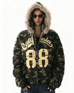 Camouflage plush hooded jacket
