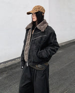 Retro-style short coat with fur collar
