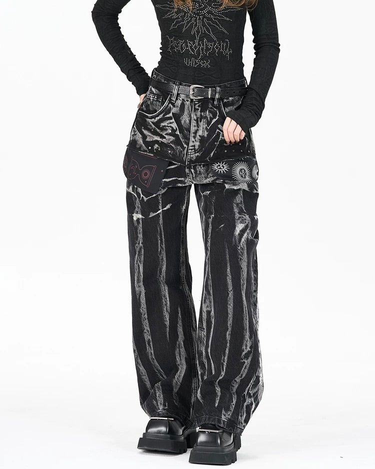 休閑個性牛仔長褲