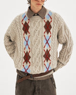 菱形格麻花辮套頭毛衣