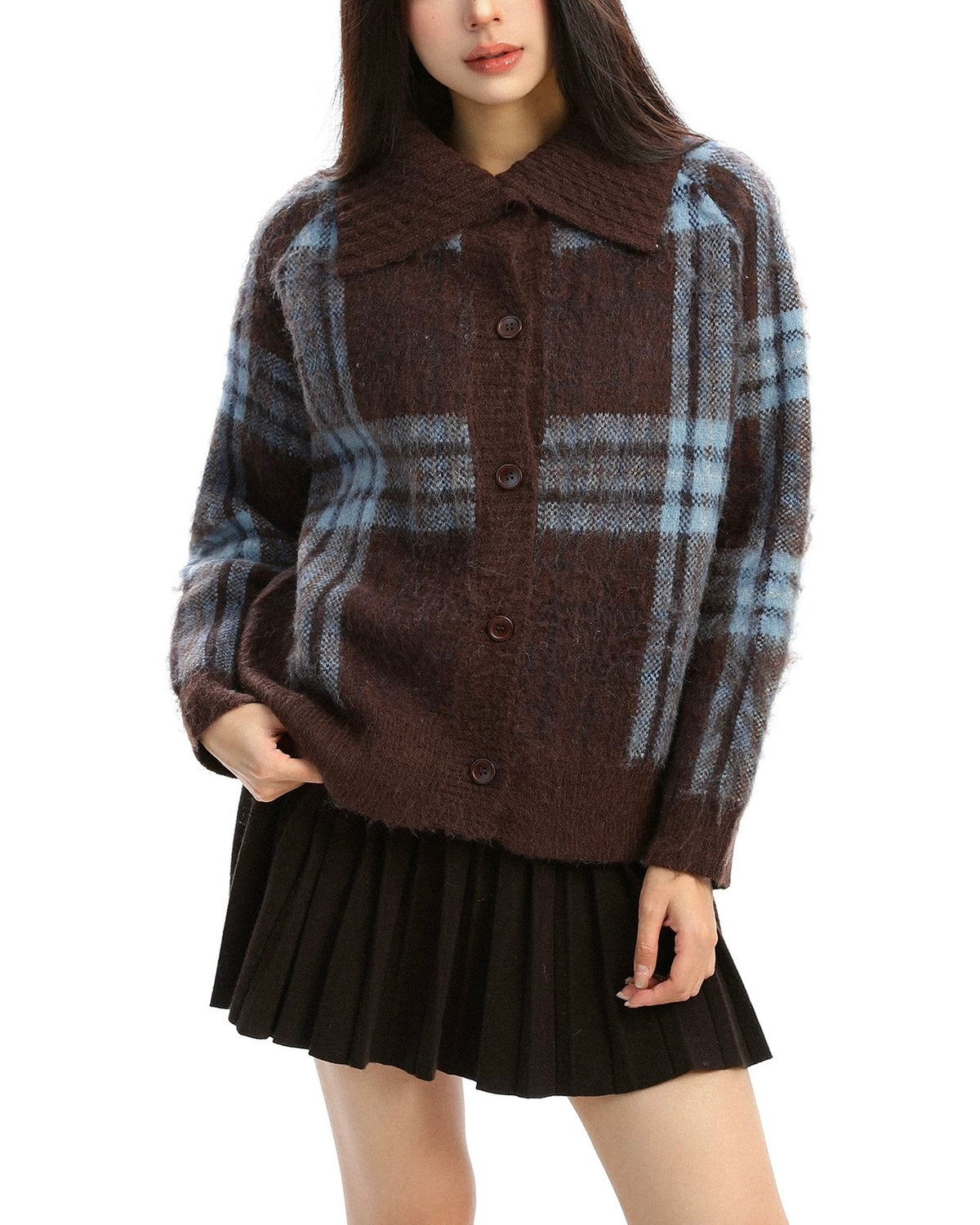 Plaid lapel short jacket