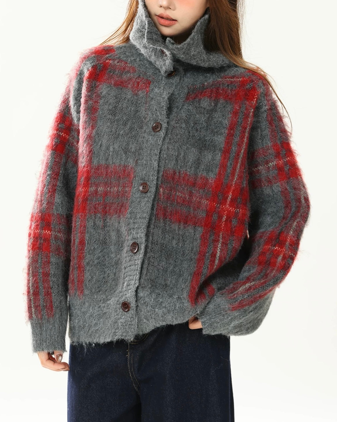 Plaid lapel short jacket