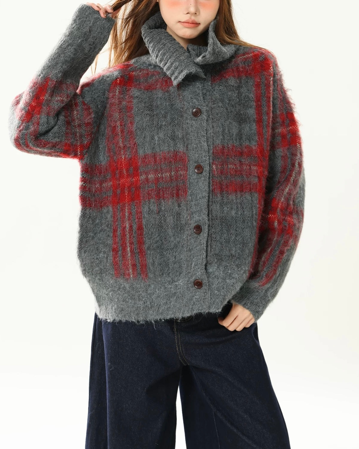 Plaid lapel short jacket