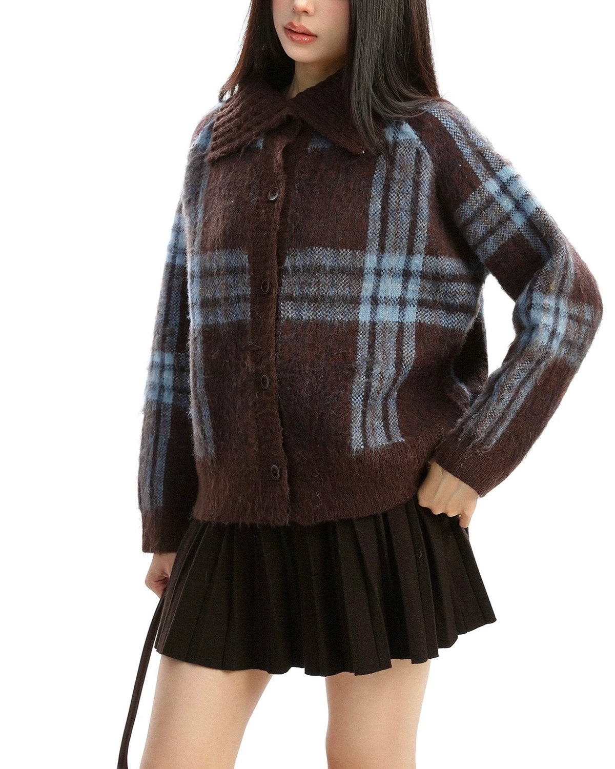 Plaid lapel short jacket