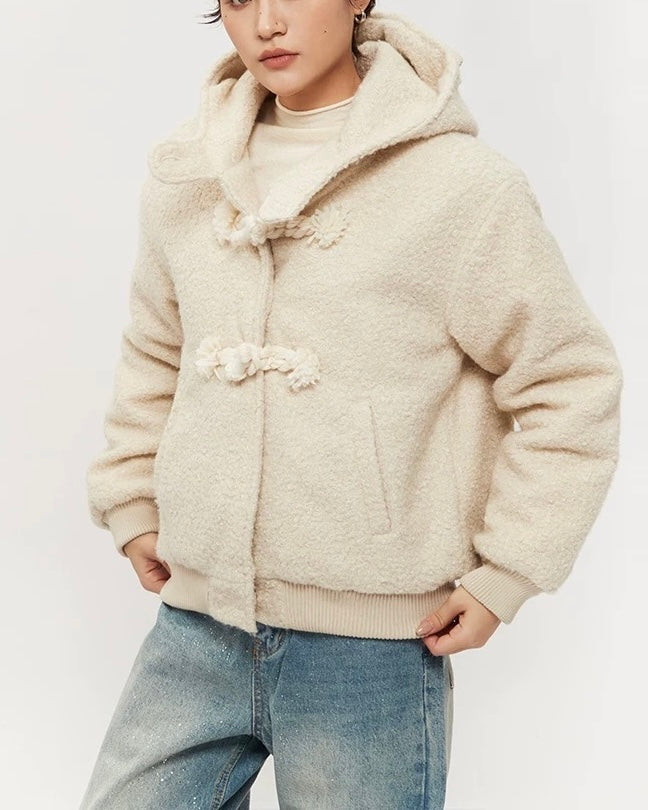 울 플리스 후드 코튼 코트