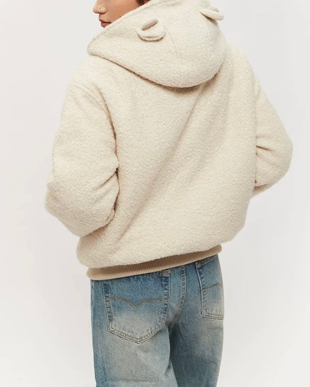 울 플리스 후드 코튼 코트