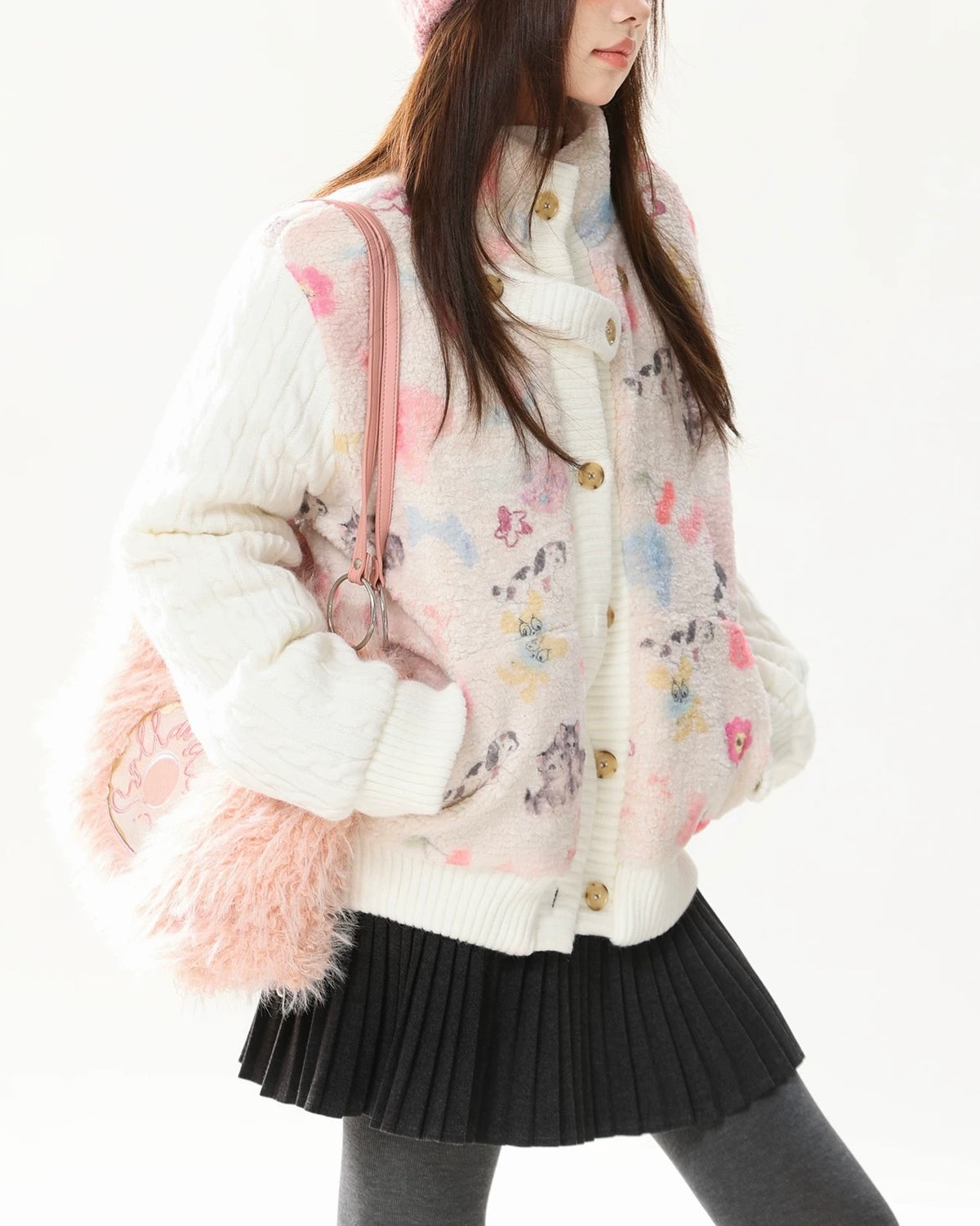 Women's fleece patchwork coat
