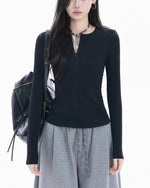 라운드넥, 슬림핏, 긴팔 상의 (여성용)