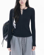 라운드넥, 슬림핏, 긴팔 상의 (여성용)