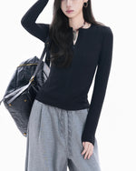 라운드넥, 슬림핏, 긴팔 상의 (여성용)