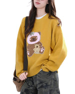 Crew neck bear knit sweater