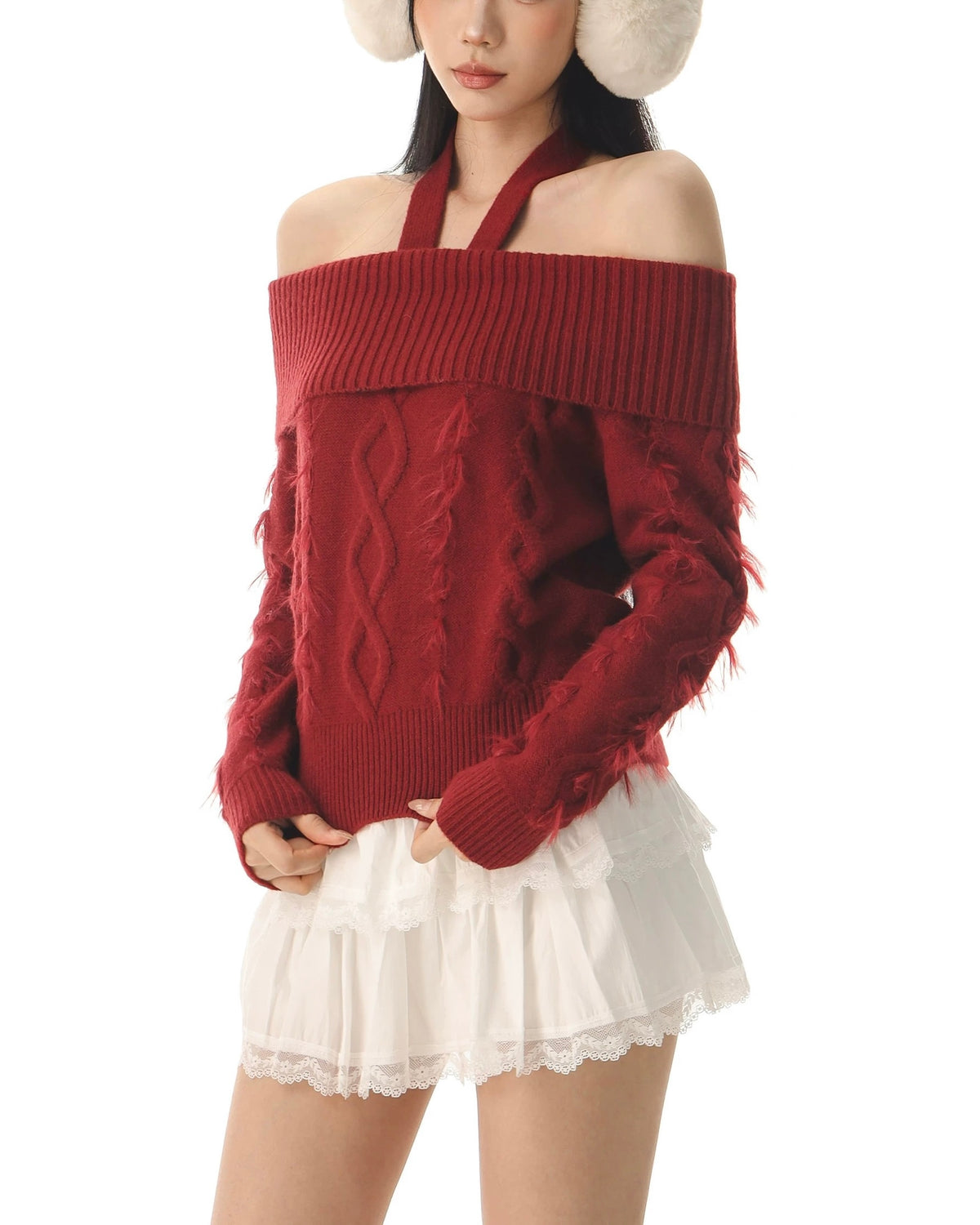 挂脖一字領針織衫（女款）