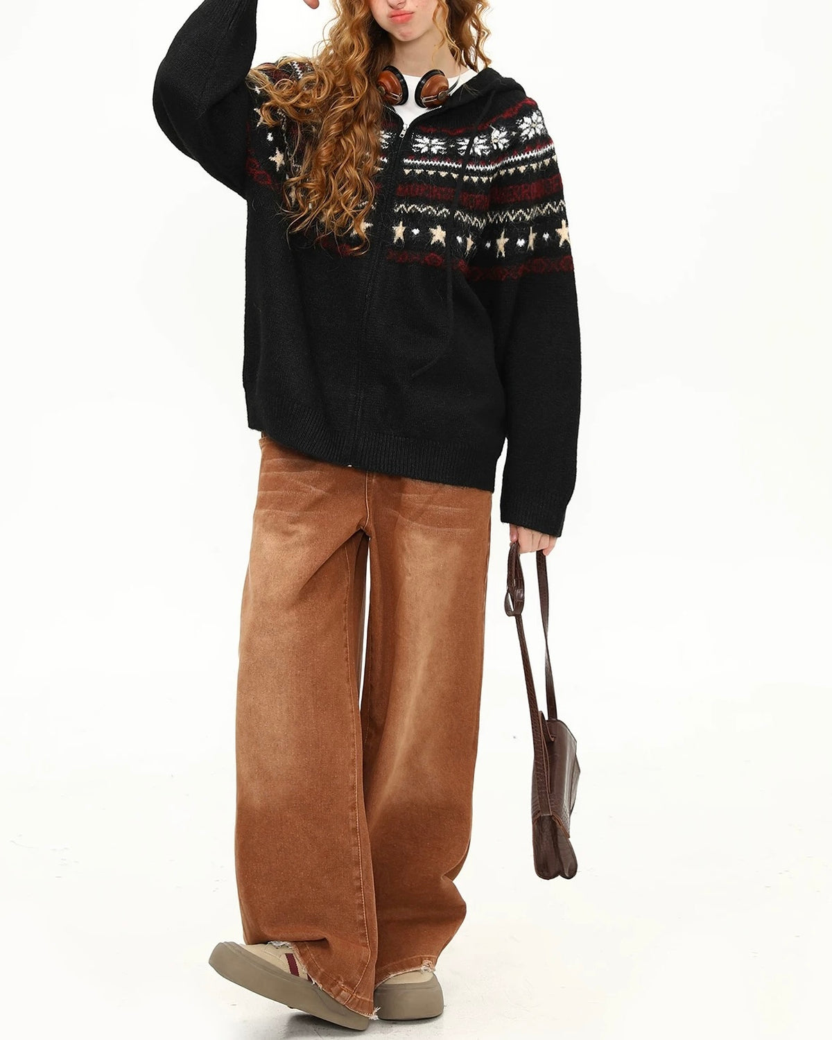 Hooded knit cardigan