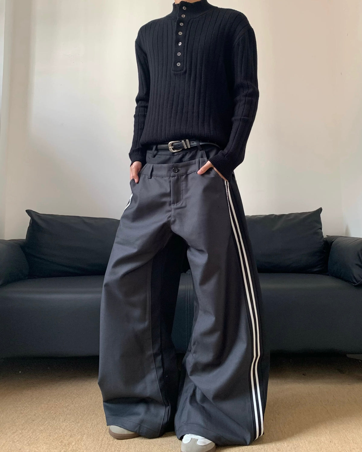 Faux two-piece casual trousers