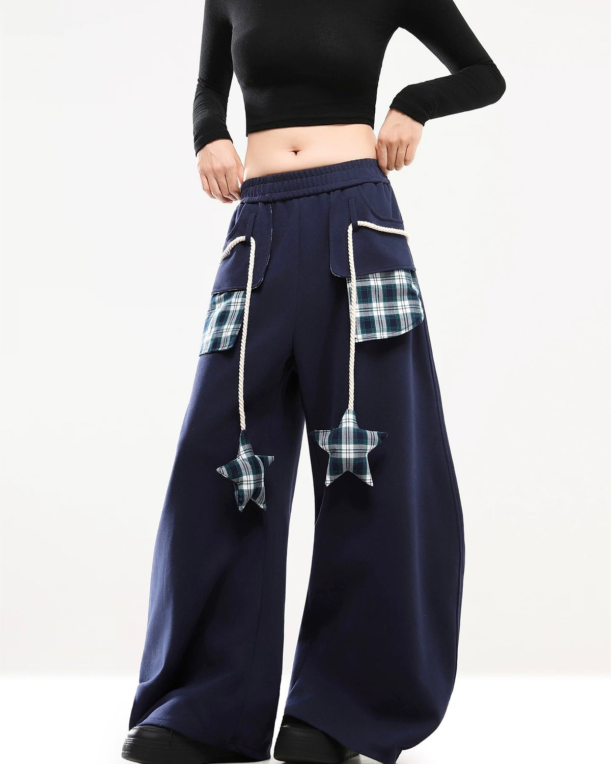 拼接撞色直筒運動褲