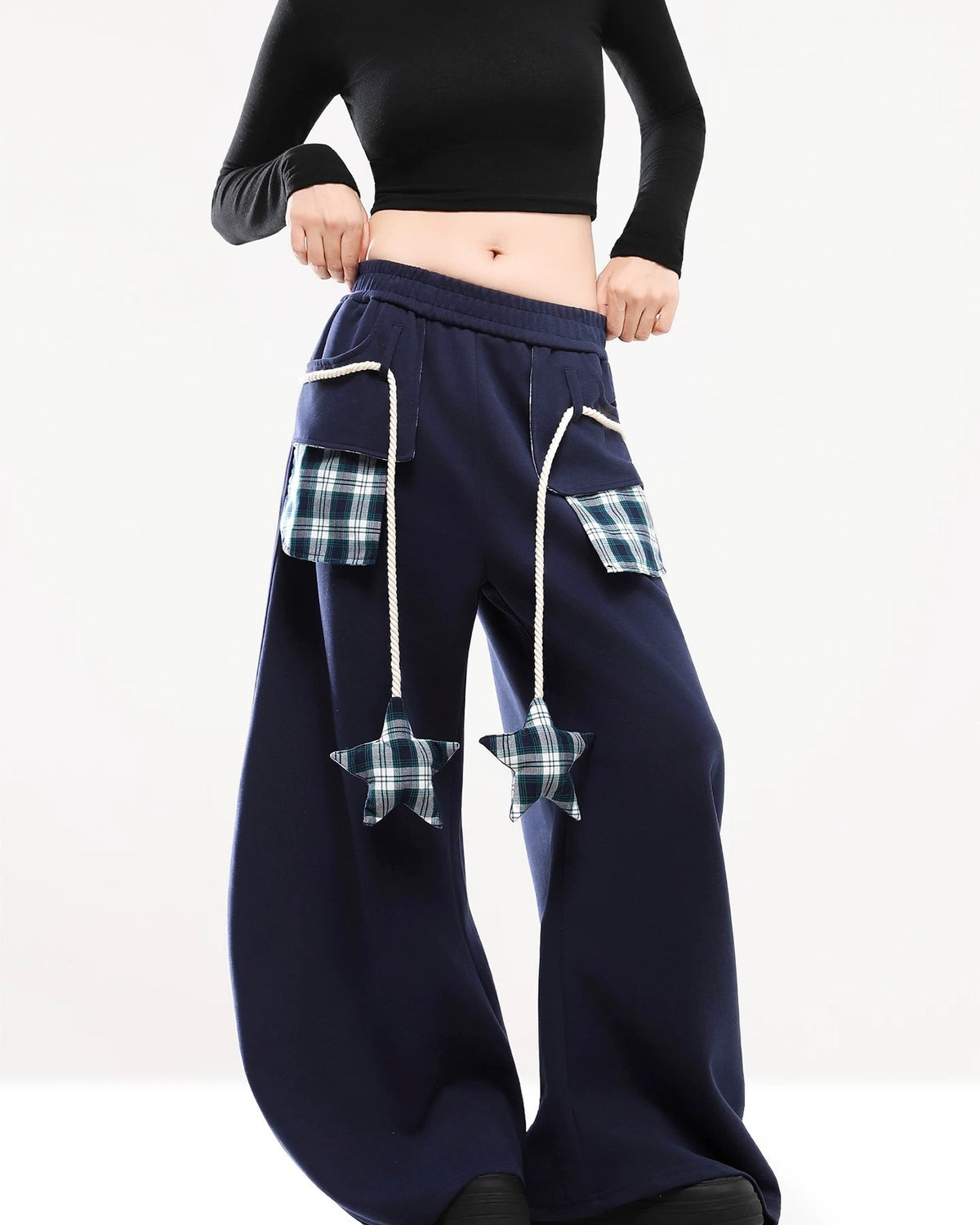 拼接撞色直筒運動褲