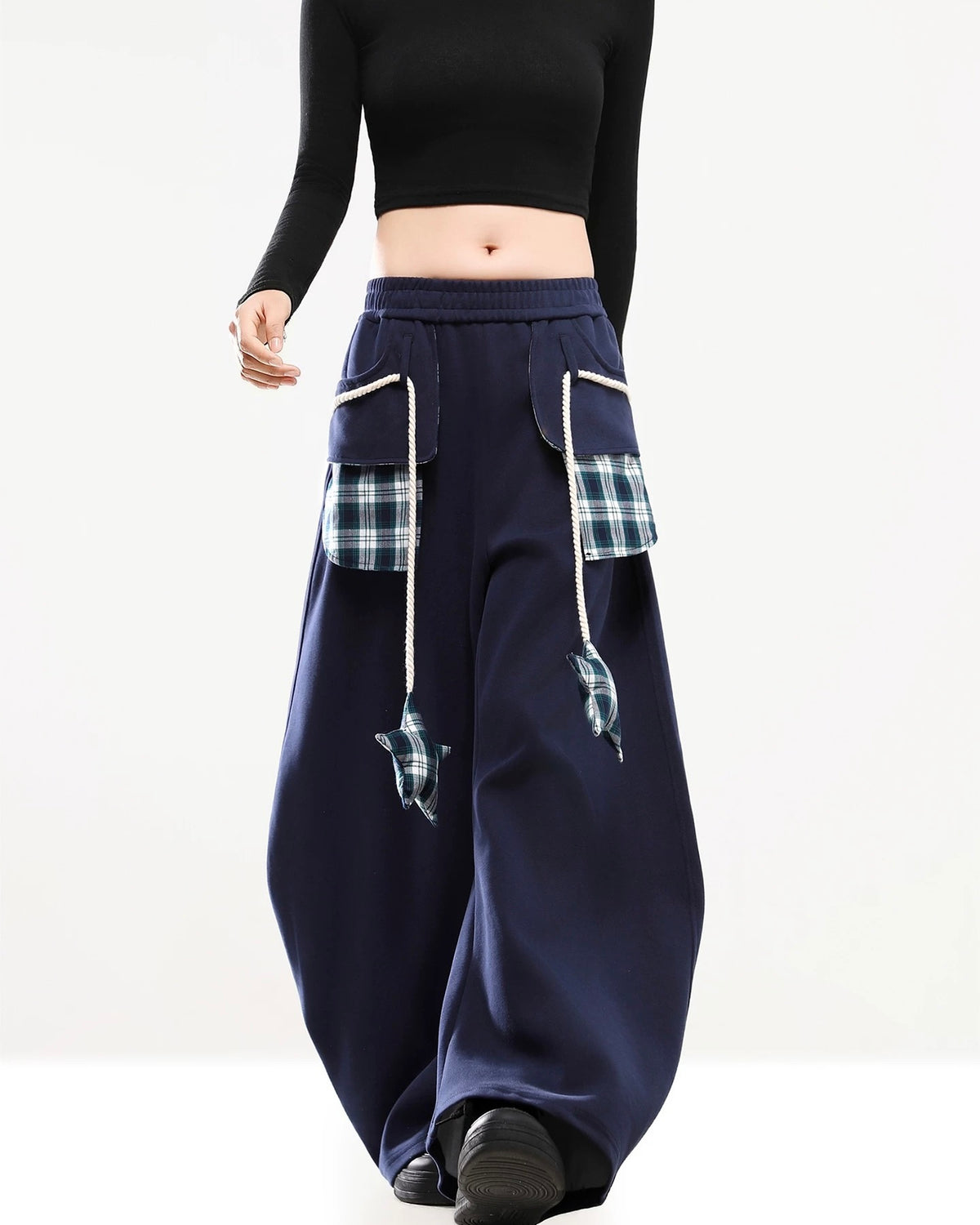 拼接撞色直筒運動褲