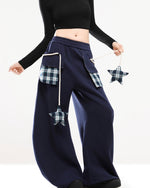 拼接撞色直筒運動褲