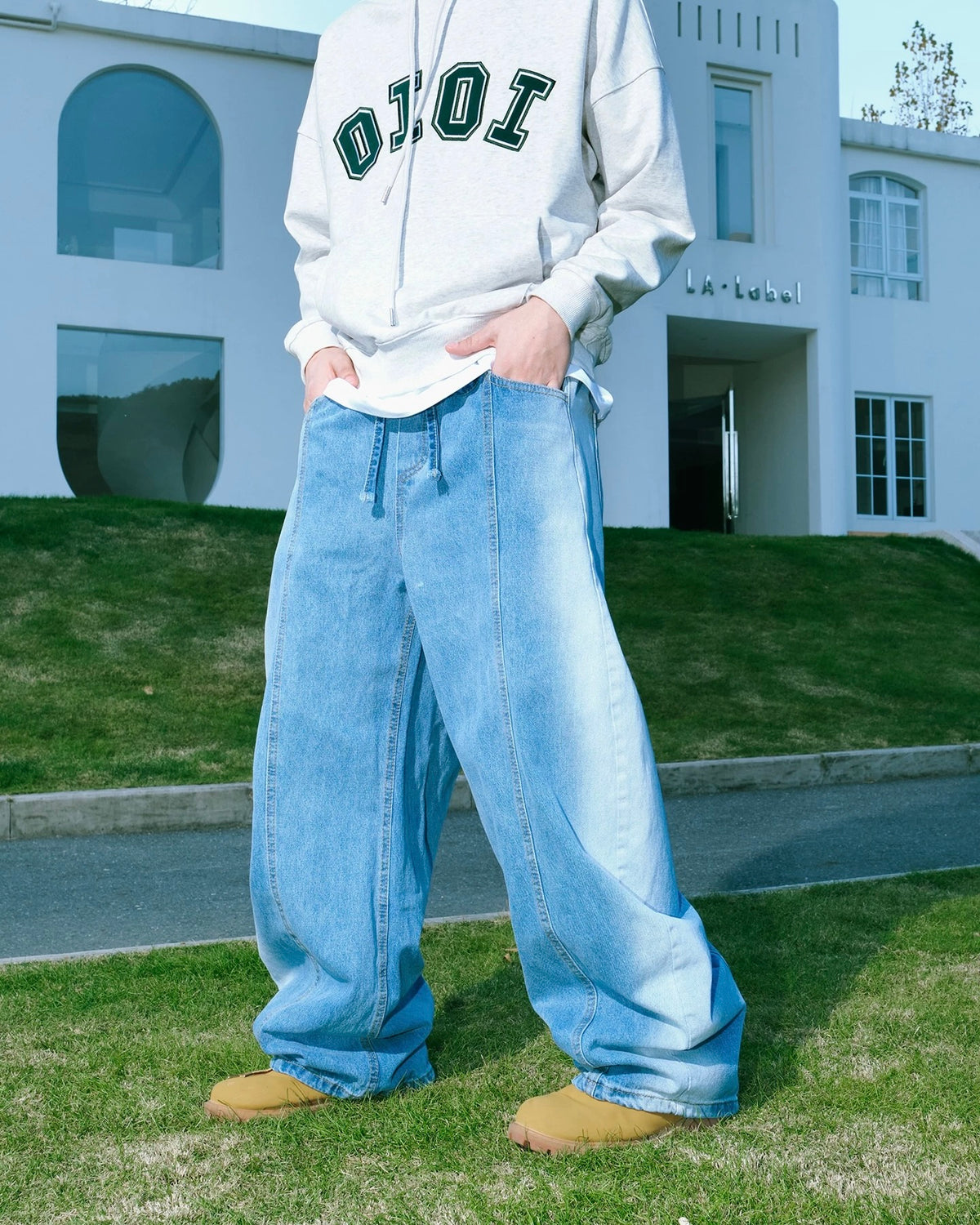 拼接撞色寬鬆牛仔褲