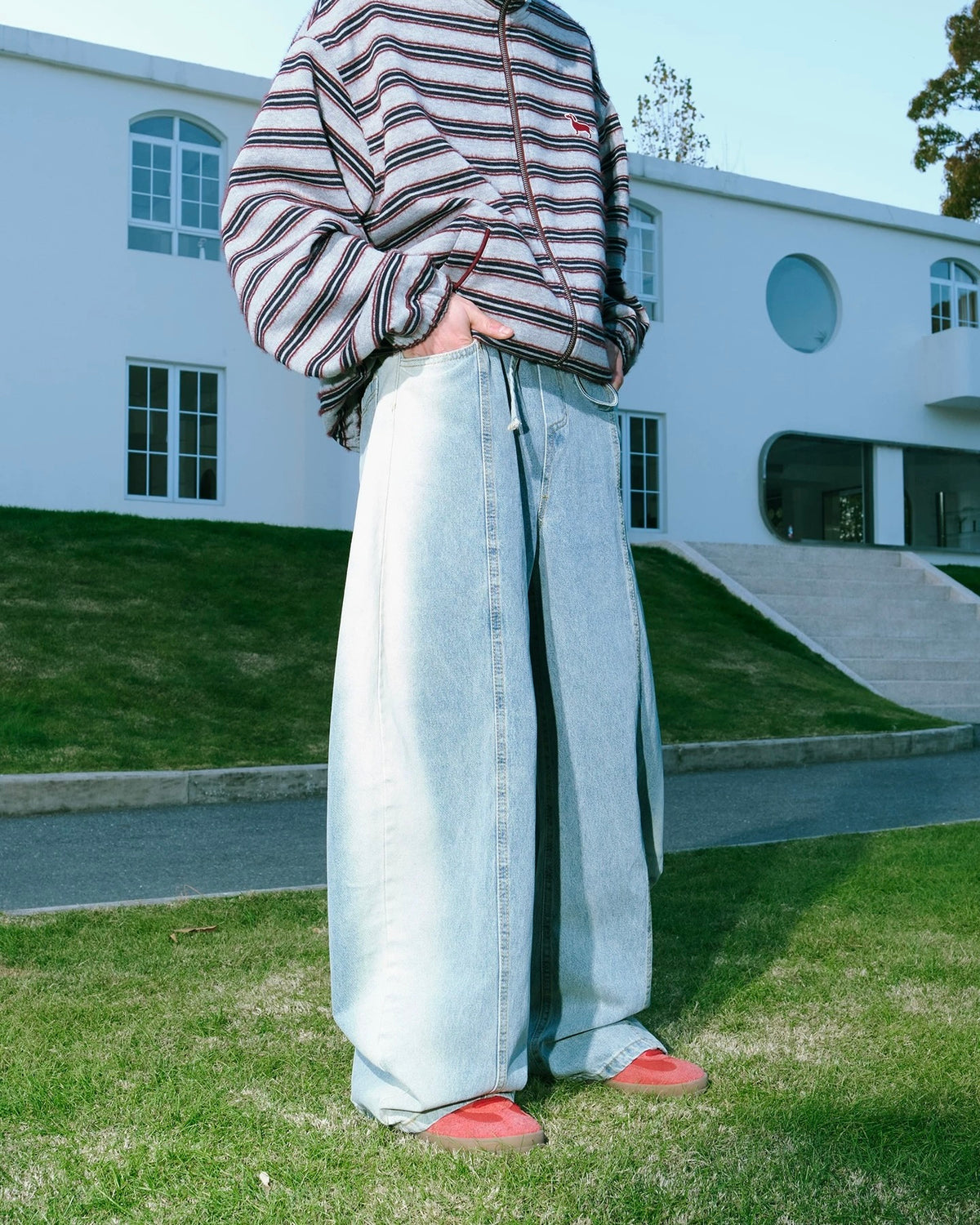 拼接撞色寬鬆牛仔褲