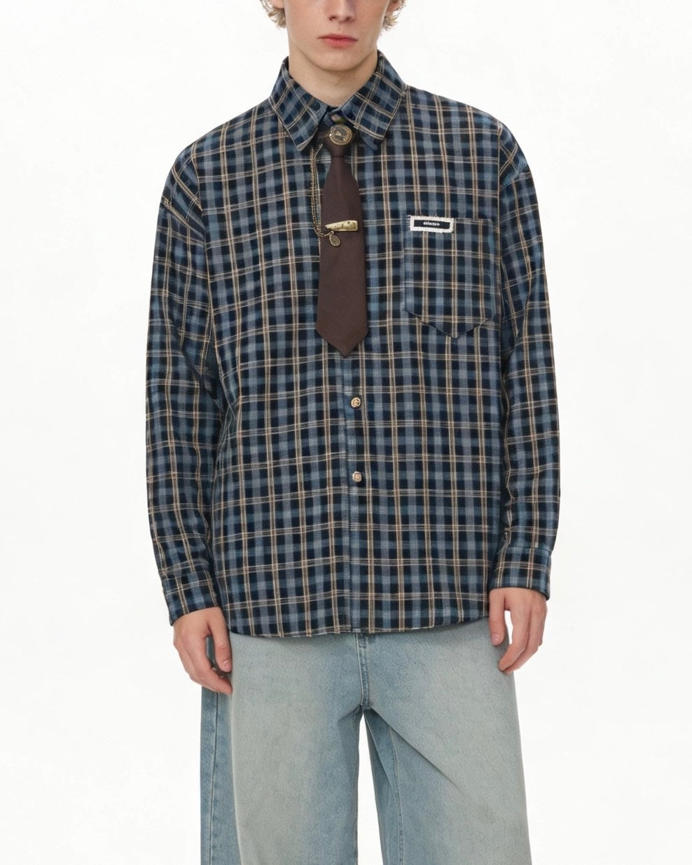plaid loose long-sleeved shirt