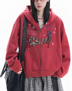 Retro leopard print hooded jacket