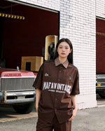 Embroidered contrast plaid short-sleeved shirt