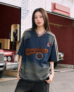 워시드 자수 데님 반팔