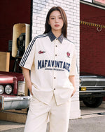 Embroidered contrast plaid short-sleeved shirt
