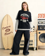 Retro contrast color casual fake two-piece long sleeves