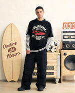 Retro contrast color casual fake two-piece long sleeves