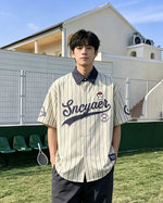 레트로 세로줄무늬 반팔셔츠