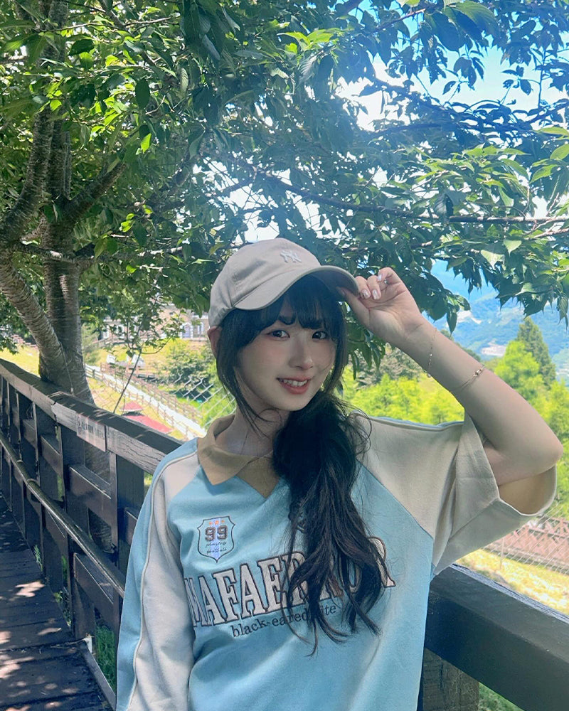 아메리칸 레트로 래글런 반소매