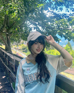 아메리칸 레트로 래글런 반소매