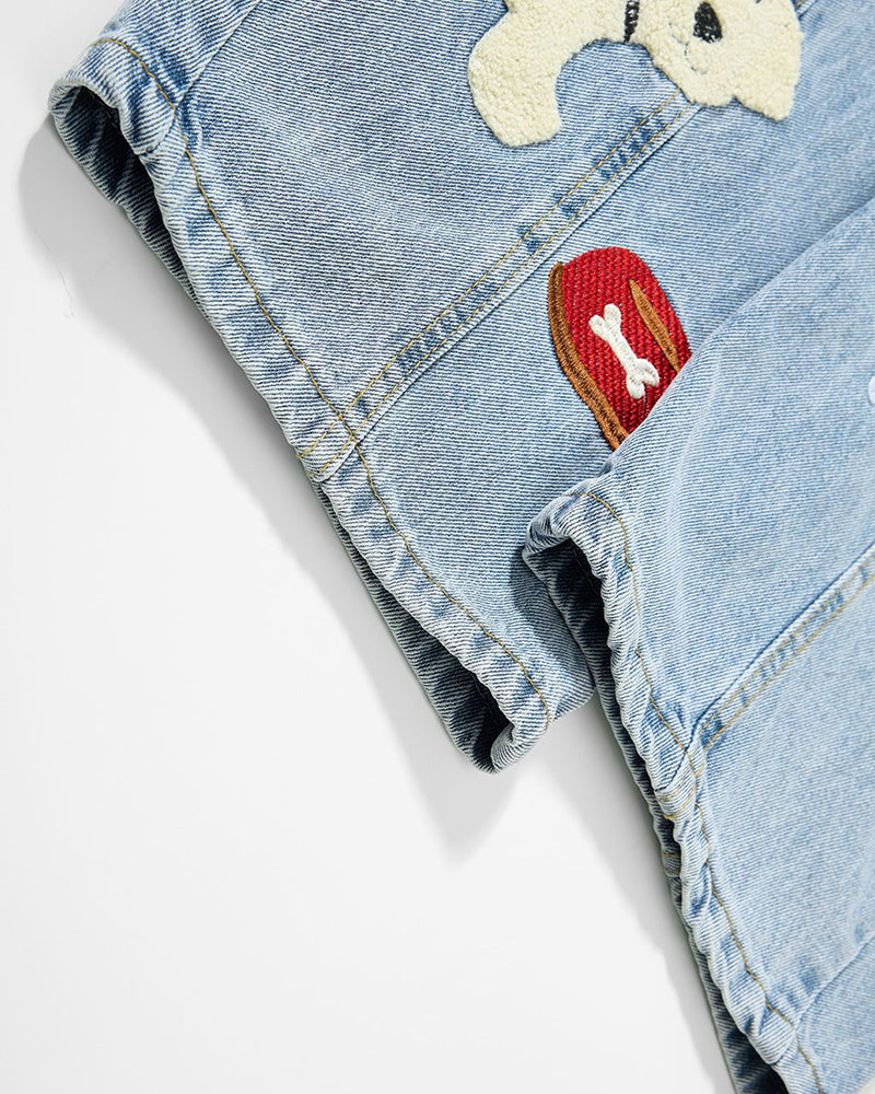 復古拼接小狗長褲