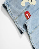 復古拼接小狗長褲