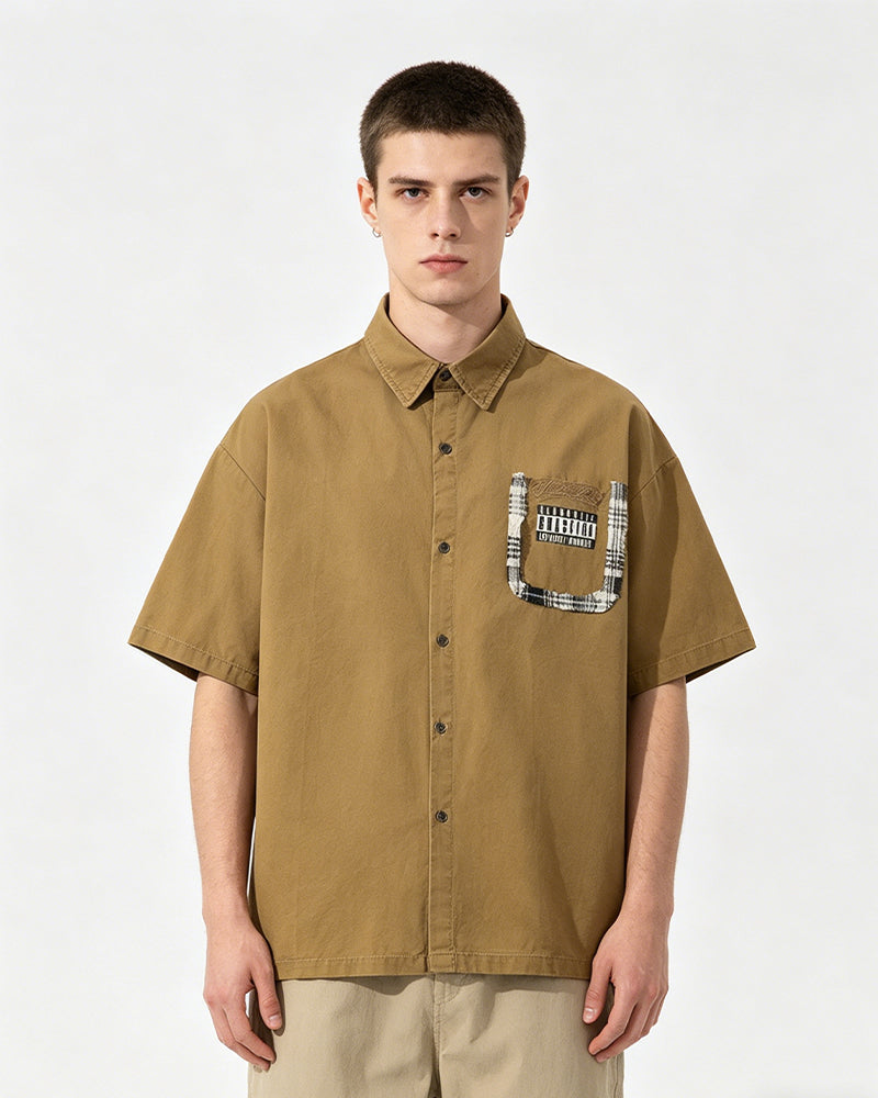 Retro patchwork casual shirt