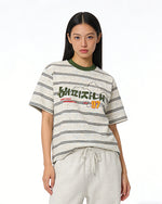 대조적인 줄무늬 짧은 소매