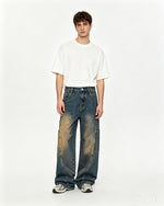 Washed distressed straight leg pants