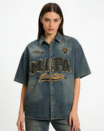 做舊水洗短袖襯衫