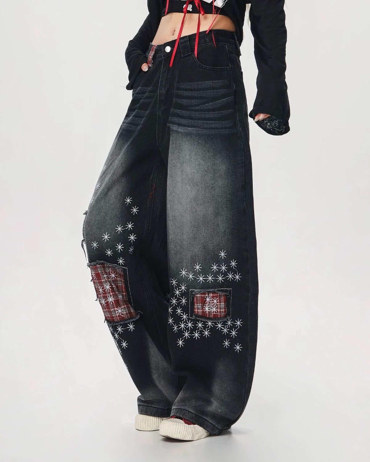 Vintage washed denim trousers