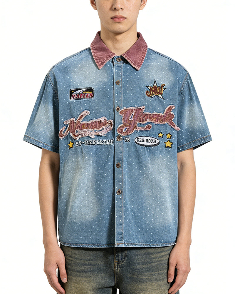 水洗波點短袖襯衫