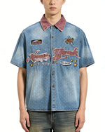 水洗波點短袖襯衫