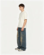 Washed distressed straight leg pants